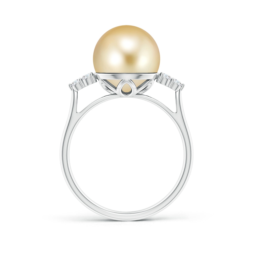 10mm AAAA Golden South Sea Pearl Ring with Trio Diamonds in White Gold - side_1