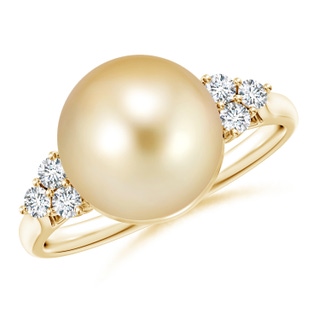10mm AAAA Golden South Sea Pearl Ring with Trio Diamonds in Yellow Gold