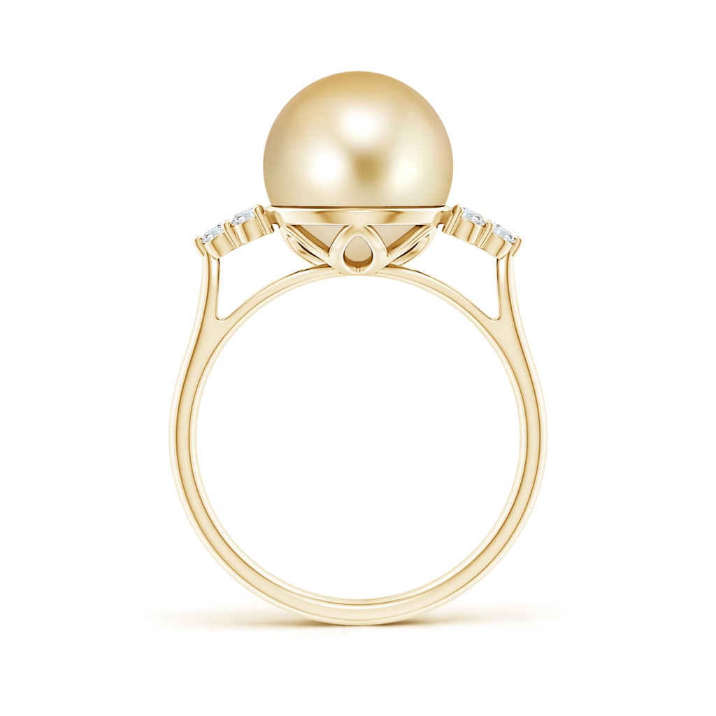 10mm AAAA Golden South Sea Pearl Ring with Trio Diamonds in Yellow Gold Side-1
