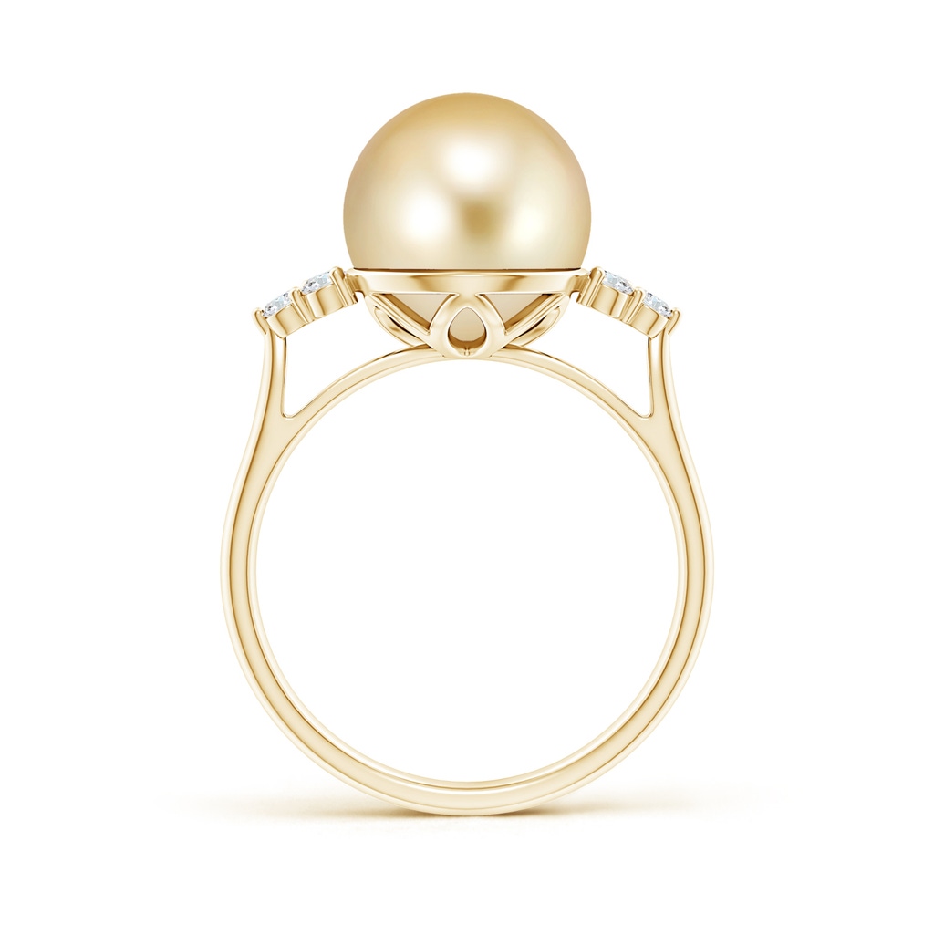 10mm AAAA Golden South Sea Pearl Ring with Trio Diamonds in Yellow Gold - side_1