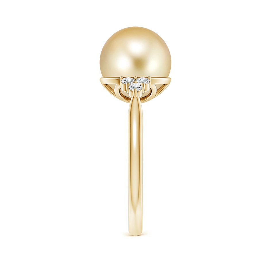 10mm AAAA Golden South Sea Pearl Ring with Trio Diamonds in Yellow Gold side-2