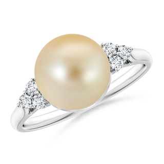 9mm AAA Golden South Sea Pearl Ring with Trio Diamonds in White Gold