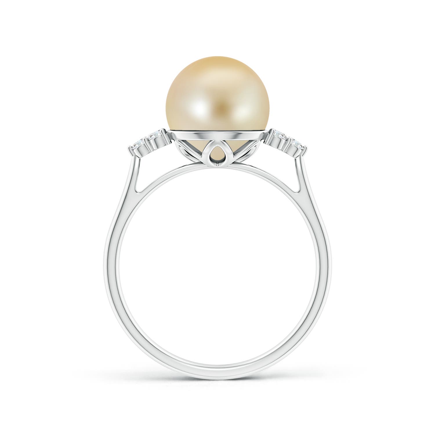 9mm AAA Golden South Sea Pearl Ring with Trio Diamonds in White Gold - side 2