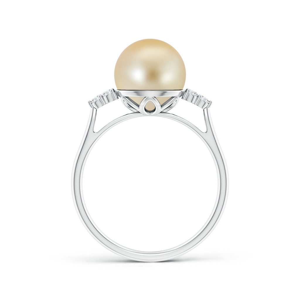9mm AAA Golden South Sea Pearl Ring with Trio Diamonds in White Gold - side_1
