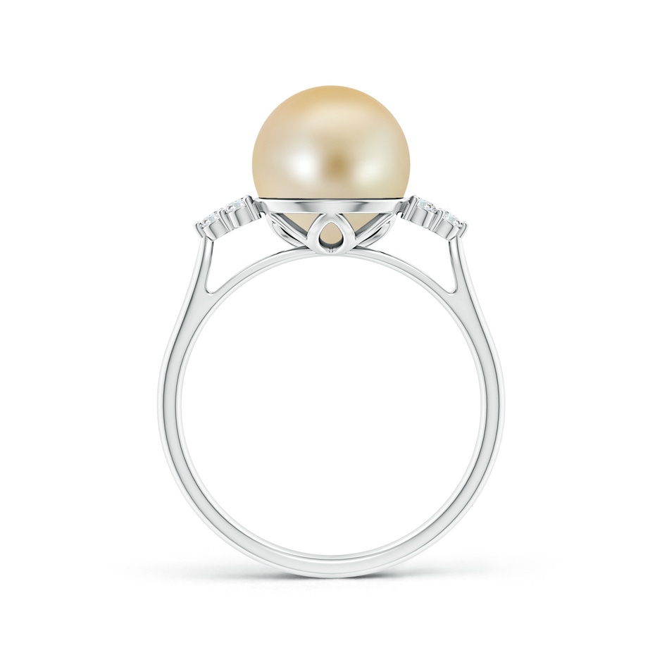 9mm AAA Golden South Sea Pearl Ring with Trio Diamonds in White Gold side-1