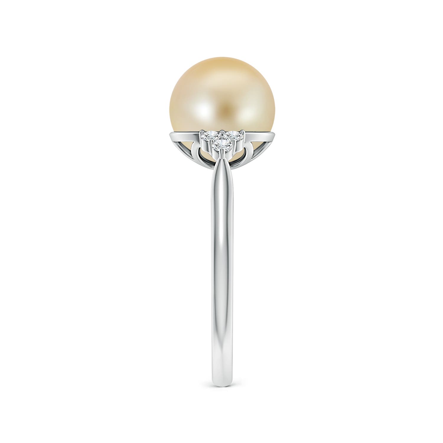 9mm AAA Golden South Sea Pearl Ring with Trio Diamonds in White Gold - side 3