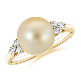 9mm AAA Golden South Sea Pearl Ring with Trio Diamonds in Yellow Gold