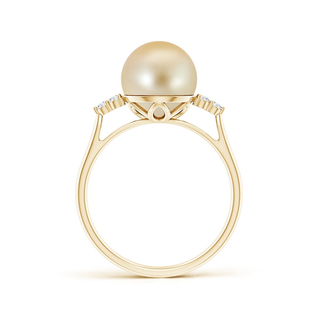 9mm AAA Golden South Sea Pearl Ring with Trio Diamonds in Yellow Gold - side_1