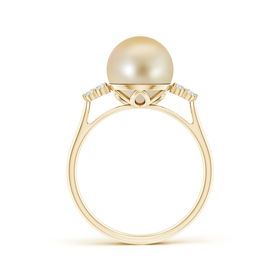 9mm AAA Golden South Sea Pearl Ring with Trio Diamonds in Yellow Gold side-1