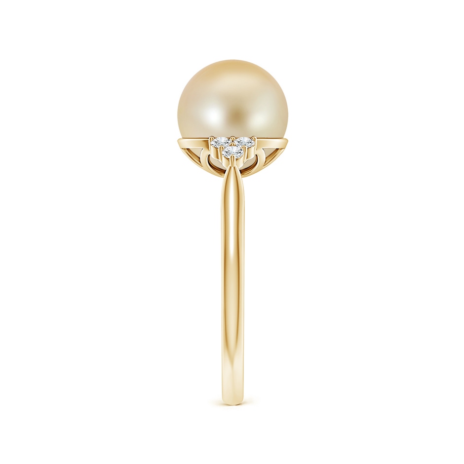 9mm AAA Golden South Sea Pearl Ring with Trio Diamonds in Yellow Gold side-2