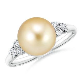 9mm AAAA Golden South Sea Pearl Ring with Trio Diamonds in S999 Silver