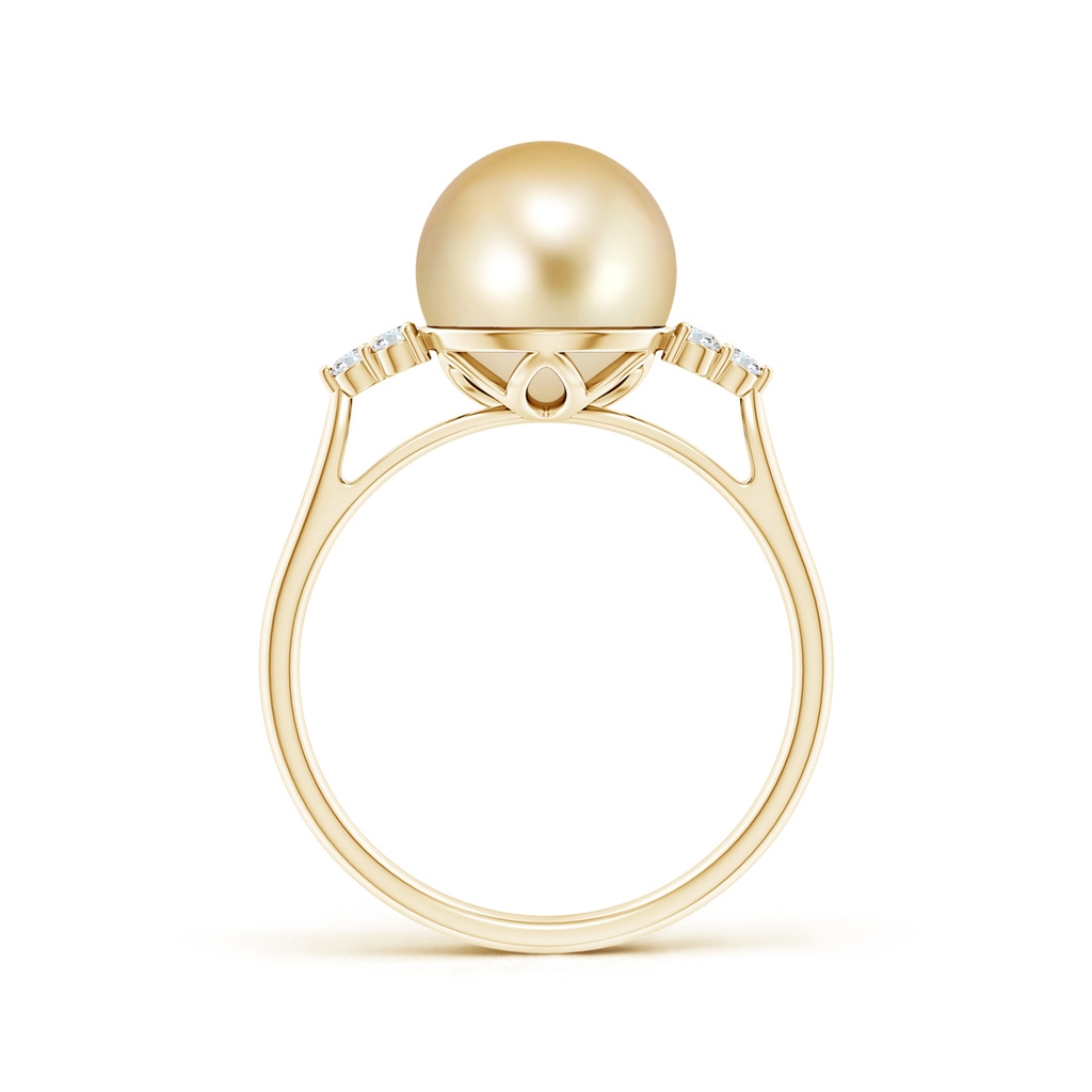 9mm AAAA Golden South Sea Pearl Ring with Trio Diamonds in Yellow Gold - side_1