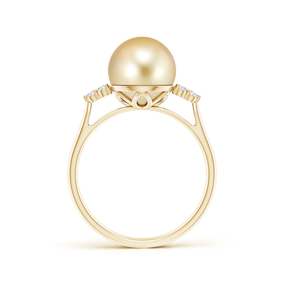 9mm AAAA Golden South Sea Pearl Ring with Trio Diamonds in Yellow Gold side-1