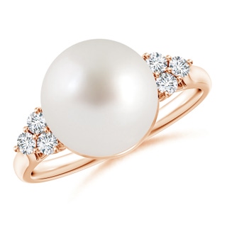 10mm AAA South Sea Pearl Ring with Trio Diamonds in Rose Gold