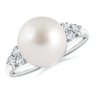 10mm AAA South Sea Pearl Ring with Trio Diamonds in S999 Silver