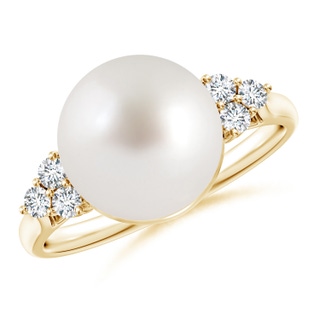 10mm AAA South Sea Pearl Ring with Trio Diamonds in Yellow Gold