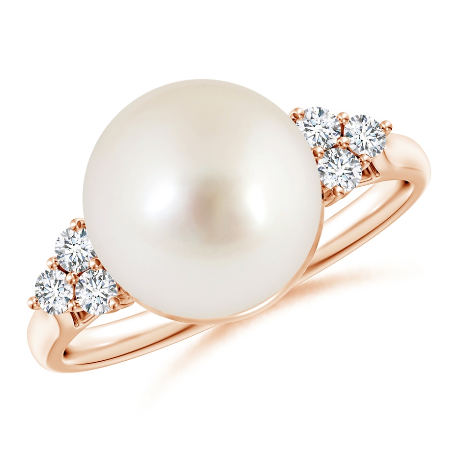 10mm AAAA South Sea Pearl Ring with Trio Diamonds in Rose Gold 