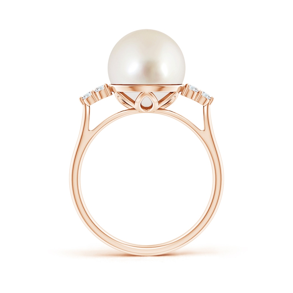 10mm AAAA South Sea Pearl Ring with Trio Diamonds in Rose Gold Side-1