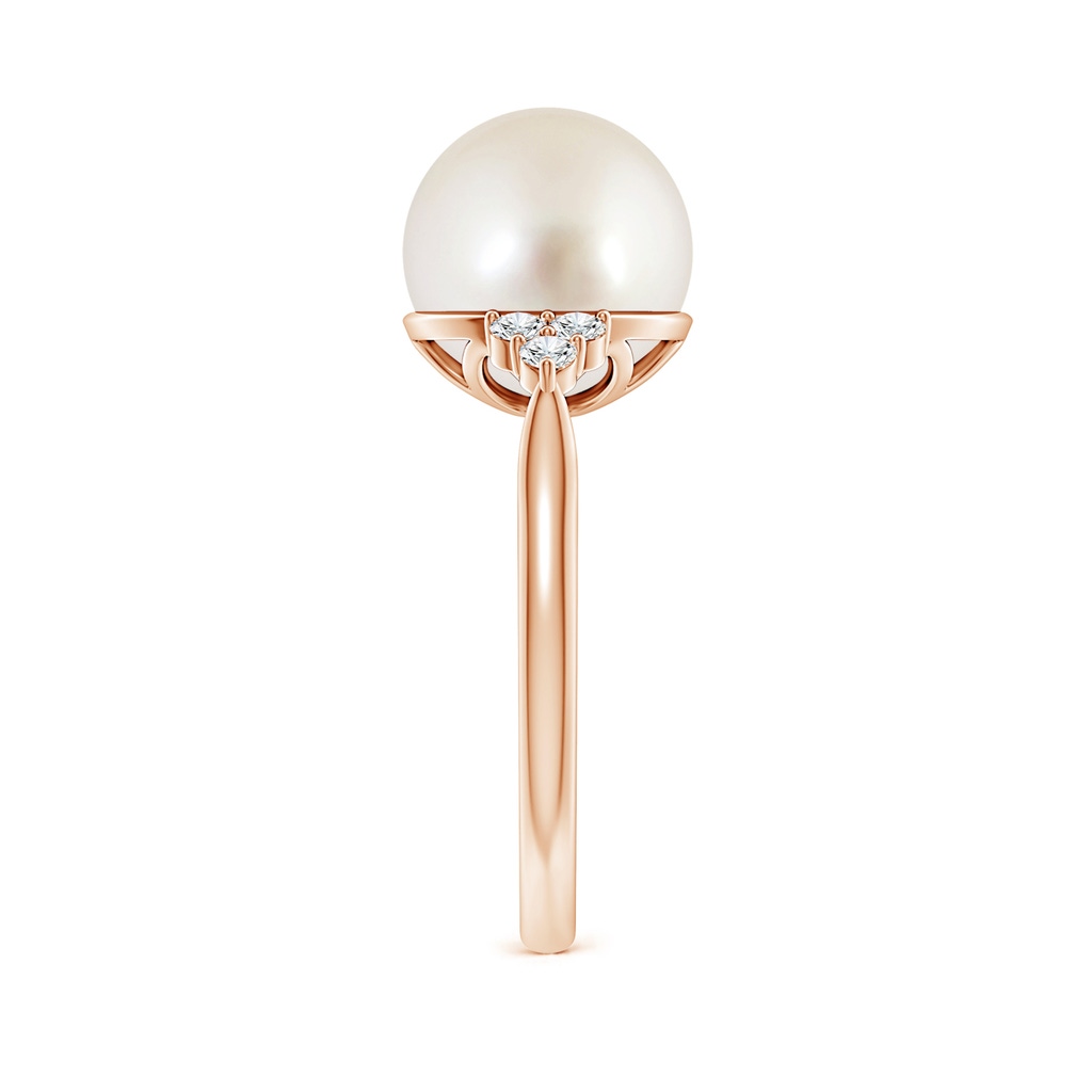 10mm AAAA South Sea Pearl Ring with Trio Diamonds in Rose Gold Side-2