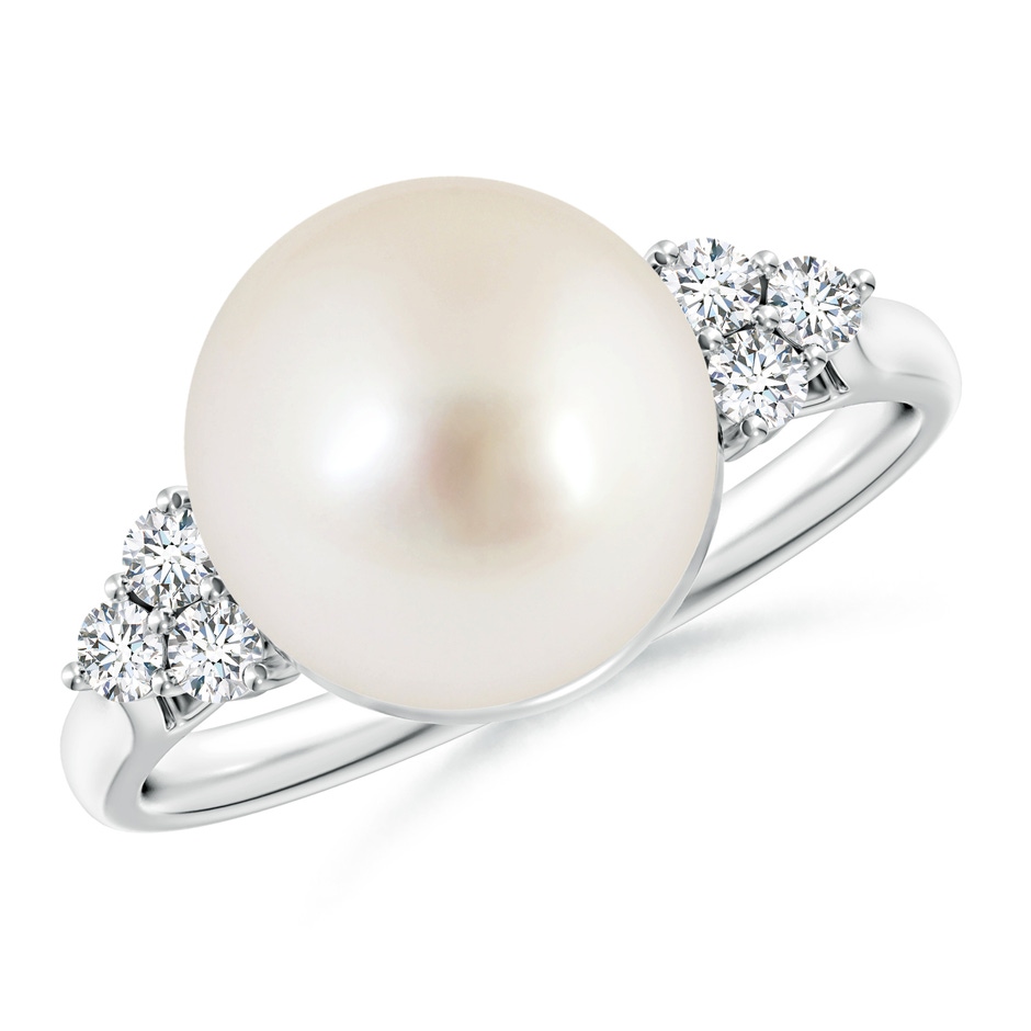 10mm AAAA South Sea Pearl Ring with Trio Diamonds in S999 Silver 