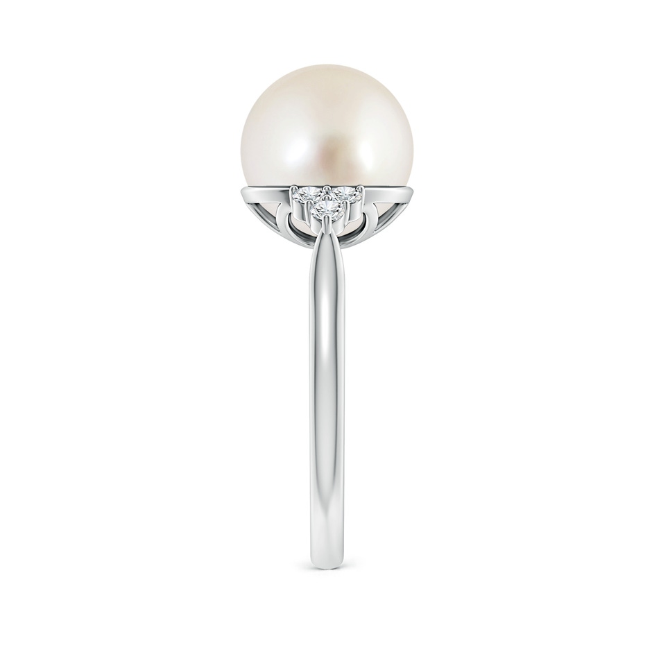 10mm AAAA South Sea Pearl Ring with Trio Diamonds in S999 Silver side-2
