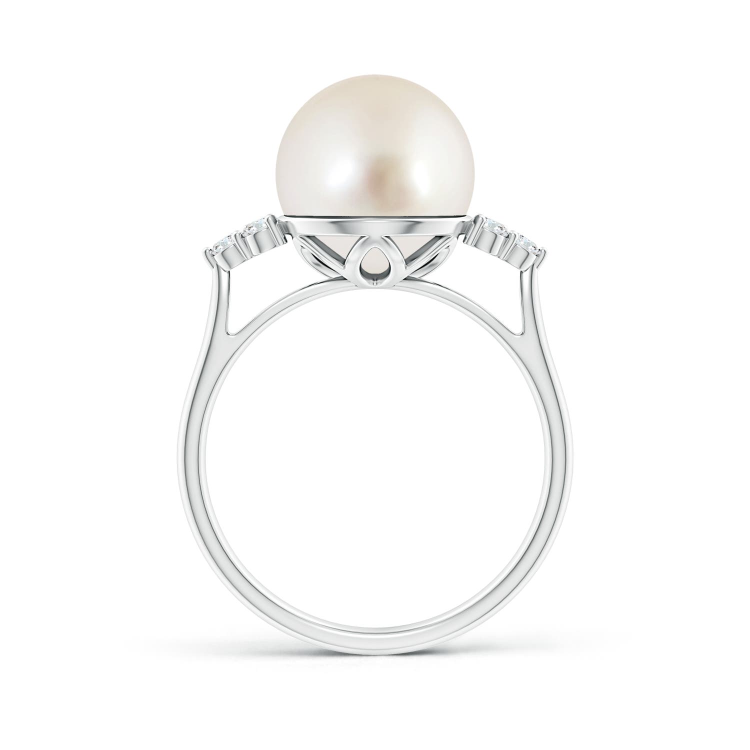 10mm AAAA South Sea Pearl Ring with Trio Diamonds in White Gold - side 2