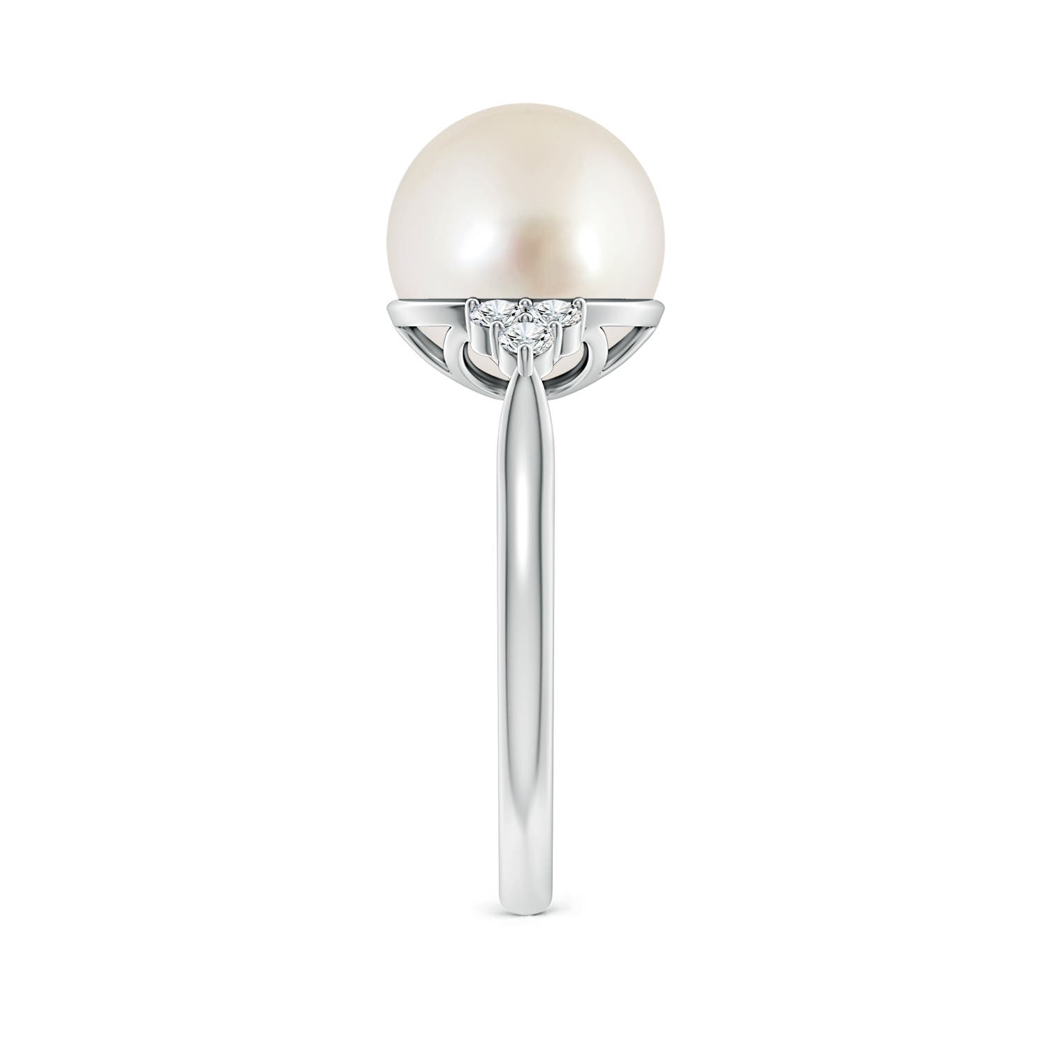 10mm AAAA South Sea Pearl Ring with Trio Diamonds in White Gold - side 3