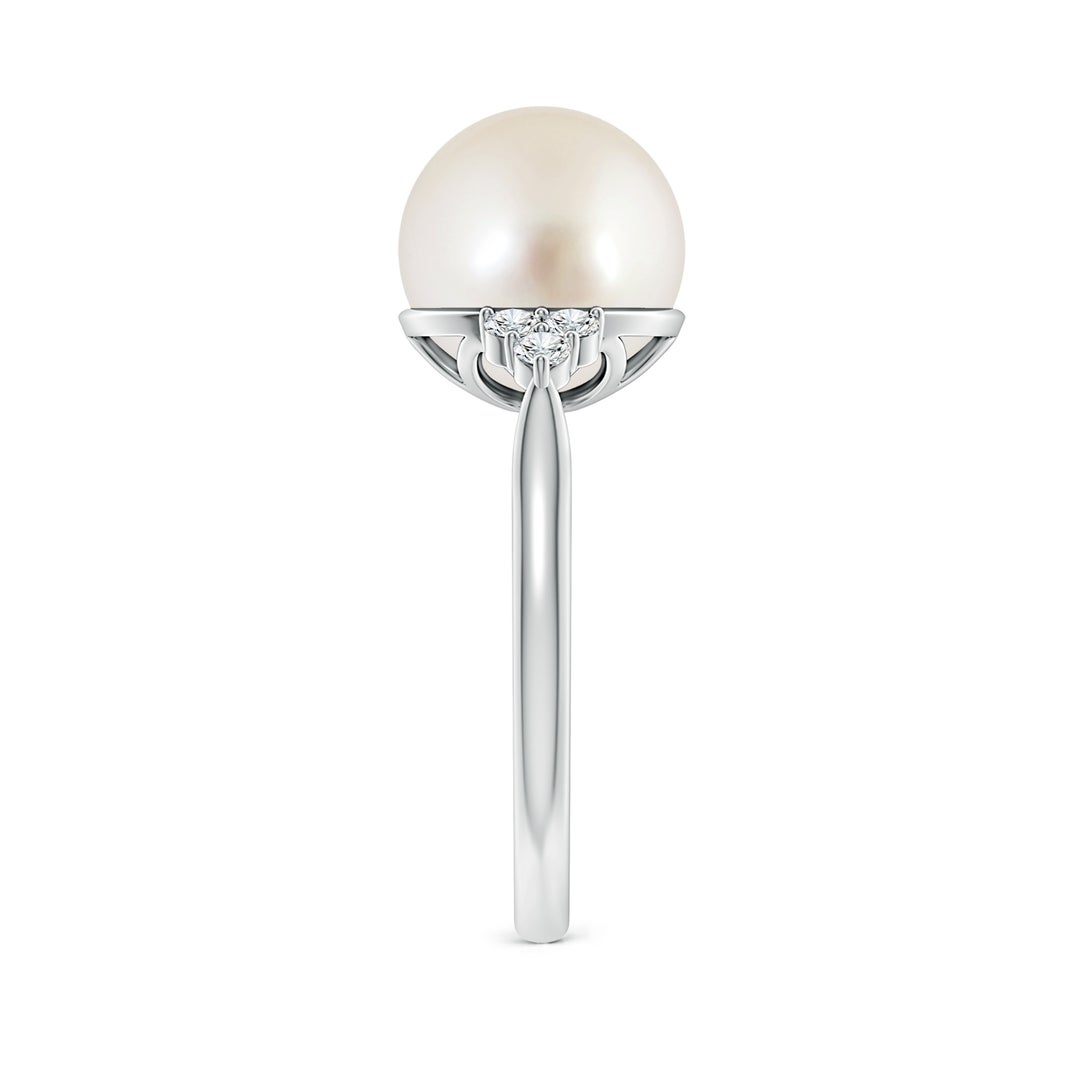 10mm AAAA South Sea Pearl Ring with Trio Diamonds in White Gold - side 3