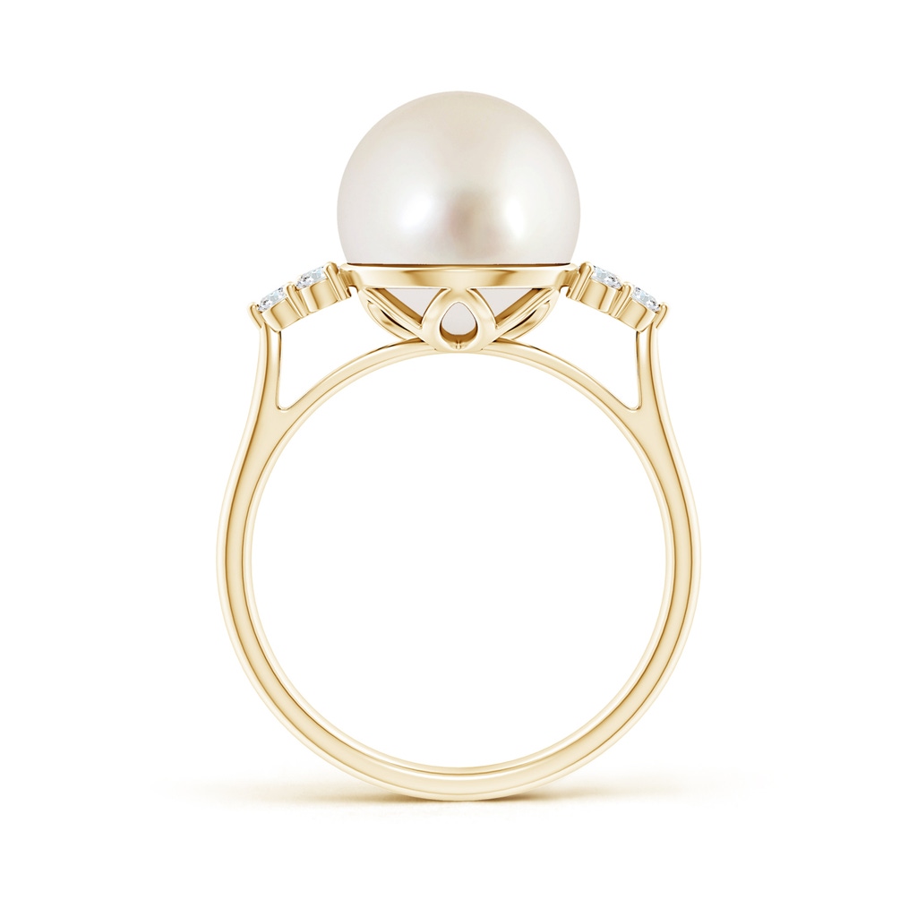 10mm AAAA South Sea Pearl Ring with Trio Diamonds in Yellow Gold - side_1