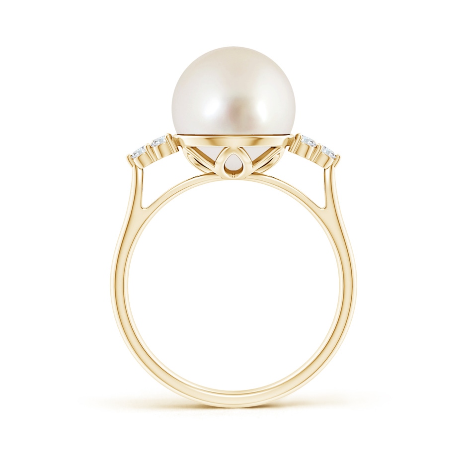 10mm AAAA South Sea Pearl Ring with Trio Diamonds in Yellow Gold side-1