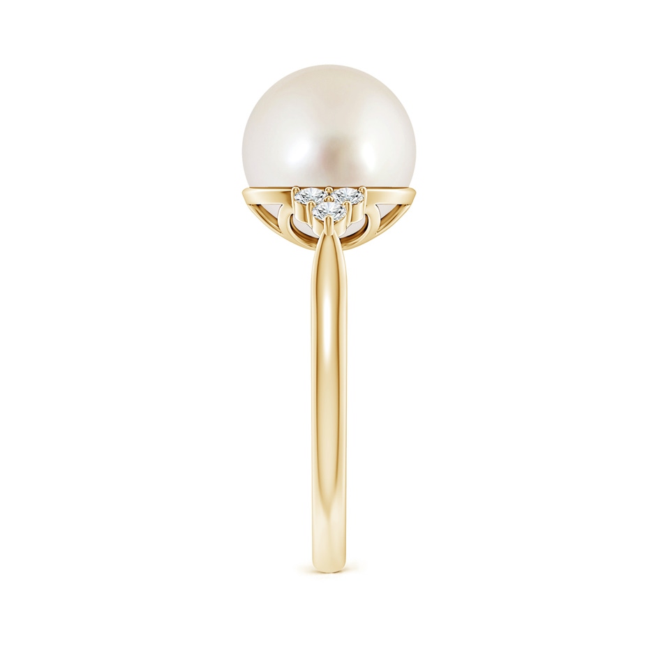 10mm AAAA South Sea Pearl Ring with Trio Diamonds in Yellow Gold side-2