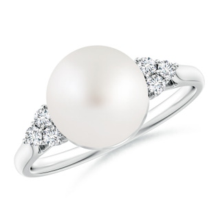 9mm AA South Sea Pearl Ring with Trio Diamonds in S999 Silver