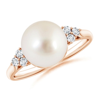 9mm AAAA South Sea Pearl Ring with Trio Diamonds in 9K Rose Gold