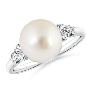 9mm AAAA South Sea Pearl Ring with Trio Diamonds in S999 Silver