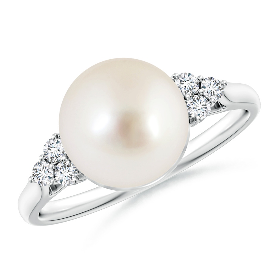 9mm AAAA South Sea Pearl Ring with Trio Diamonds in White Gold 