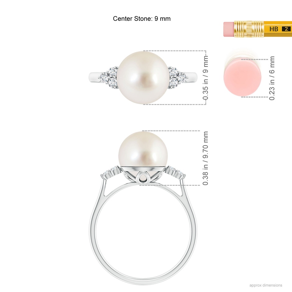 9mm AAAA South Sea Pearl Ring with Trio Diamonds in White Gold ruler