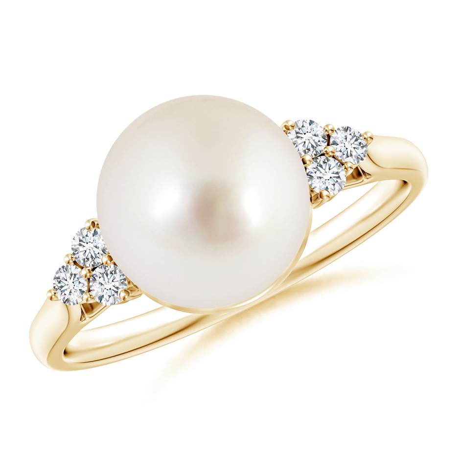 9mm AAAA South Sea Pearl Ring with Trio Diamonds in Yellow Gold 