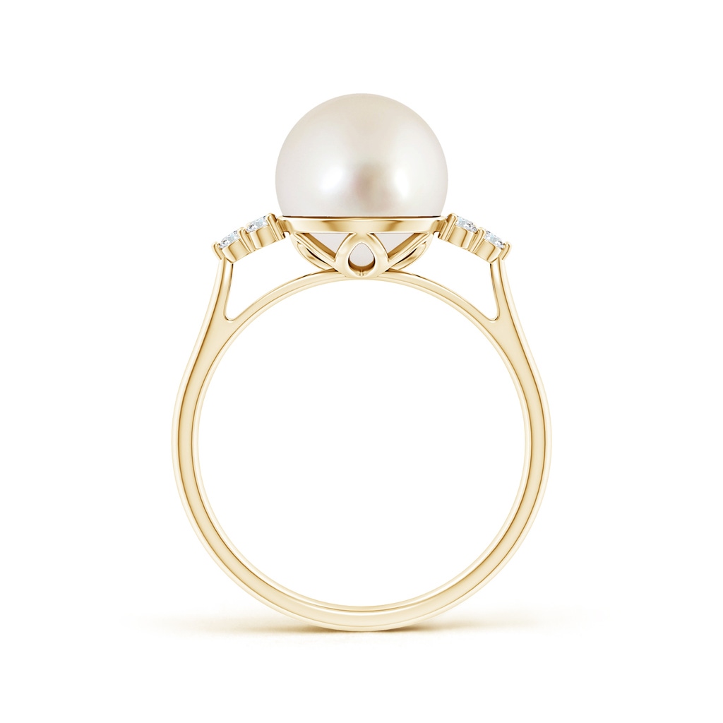 9mm AAAA South Sea Pearl Ring with Trio Diamonds in Yellow Gold Side-1