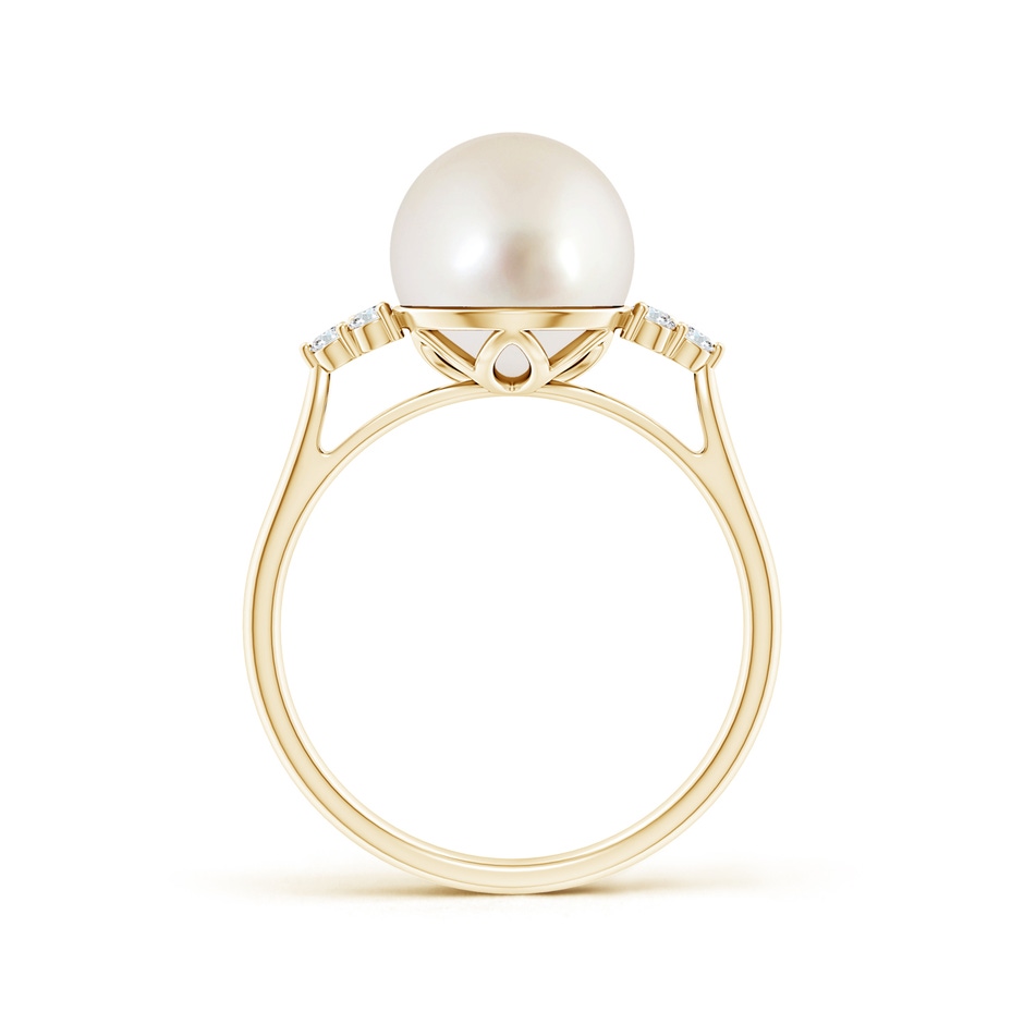 9mm AAAA South Sea Pearl Ring with Trio Diamonds in Yellow Gold side-1