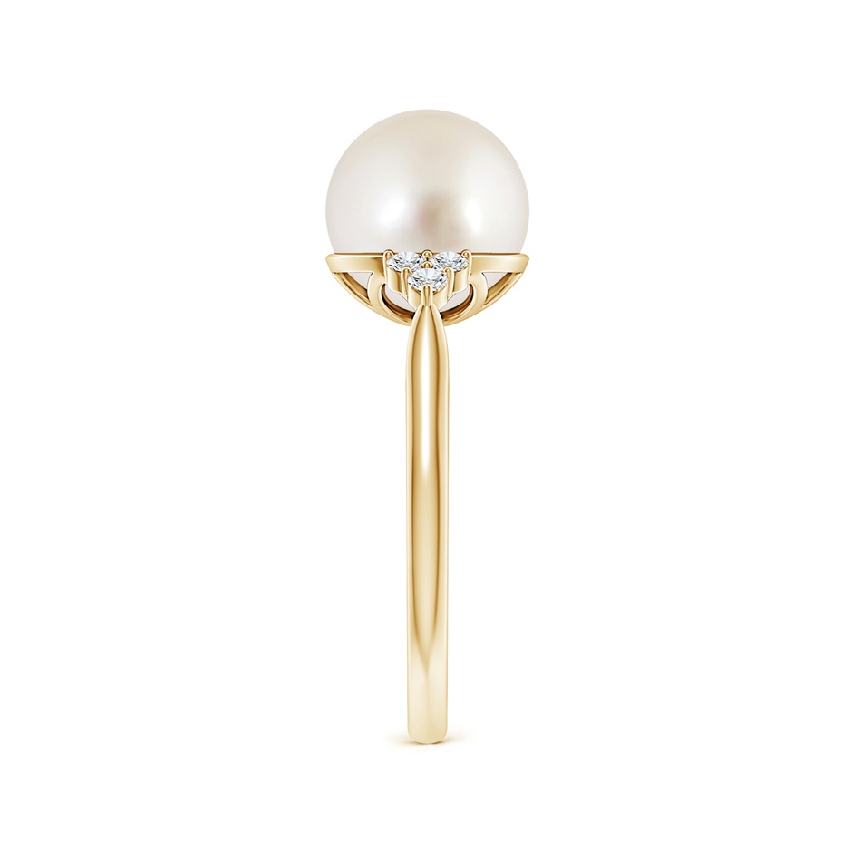 9mm AAAA South Sea Pearl Ring with Trio Diamonds in Yellow Gold side-2