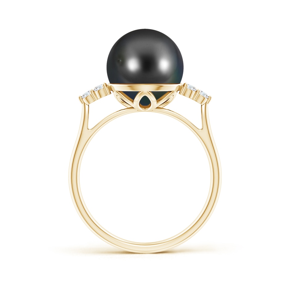 10mm AA Tahitian Pearl Ring with Trio Diamonds in Yellow Gold side-1