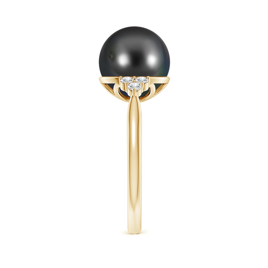 10mm AA Tahitian Pearl Ring with Trio Diamonds in Yellow Gold side-2