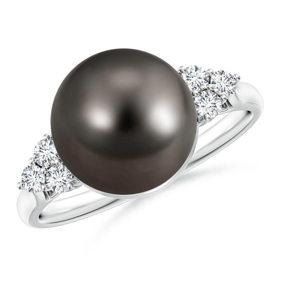 10mm AAA Tahitian Pearl Ring with Trio Diamonds in White Gold 