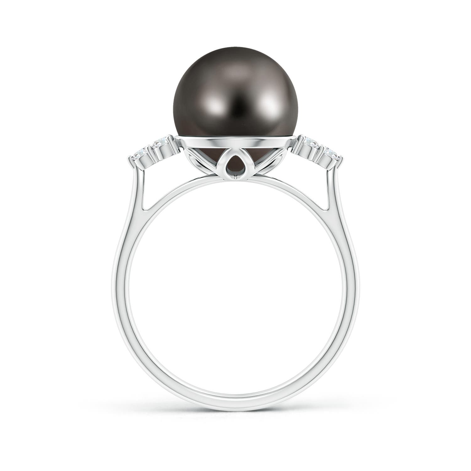10mm AAA Tahitian Pearl Ring with Trio Diamonds in White Gold