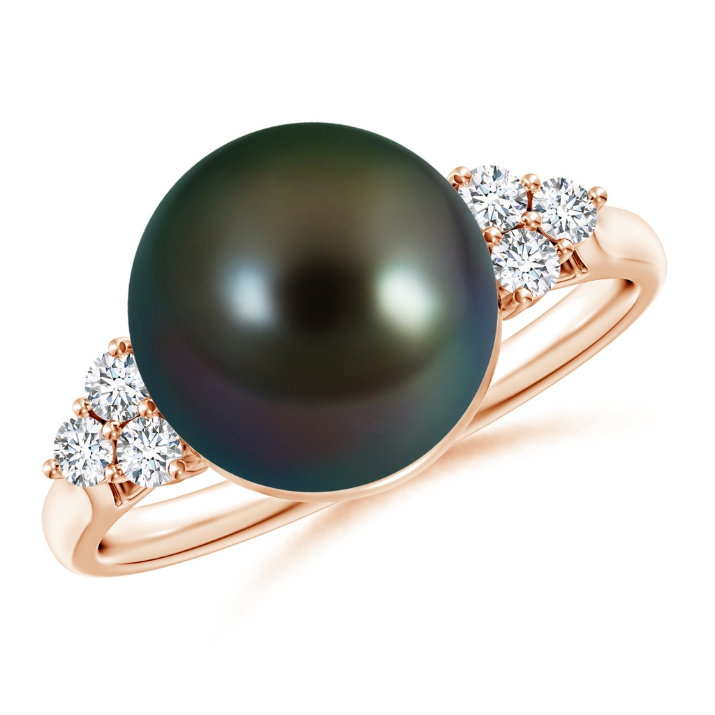 10mm AAAA Tahitian Pearl Ring with Trio Diamonds in Rose Gold