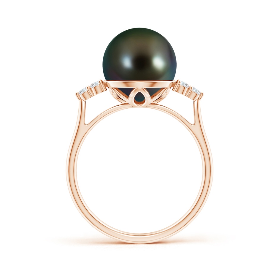 10mm AAAA Tahitian Pearl Ring with Trio Diamonds in Rose Gold side-1