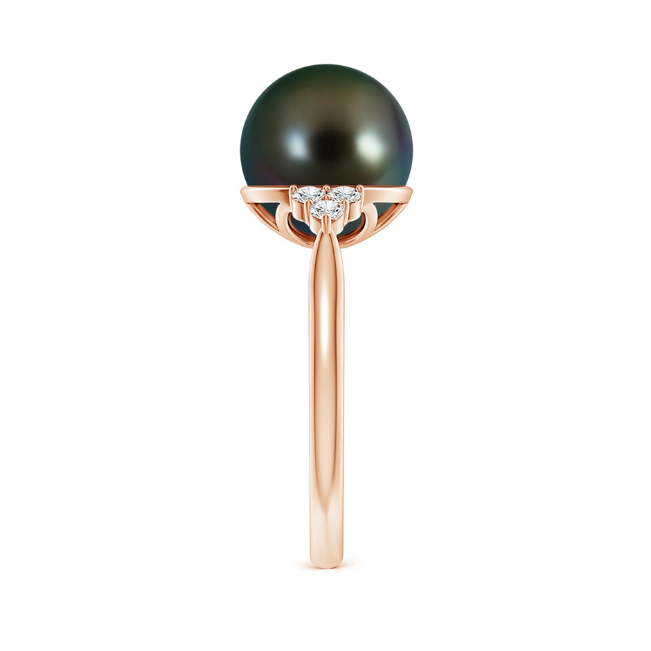 10mm AAAA Tahitian Pearl Ring with Trio Diamonds in Rose Gold side-2