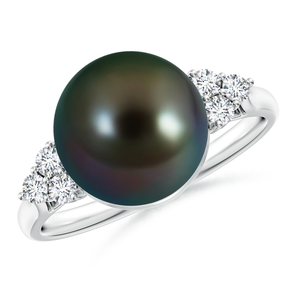 10mm AAAA Tahitian Pearl Ring with Trio Diamonds in S999 Silver