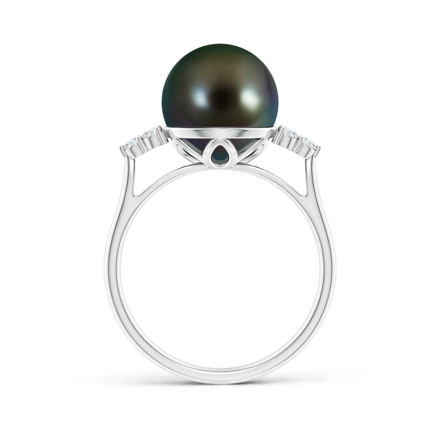 10mm AAAA Tahitian Pearl Ring with Trio Diamonds in White Gold