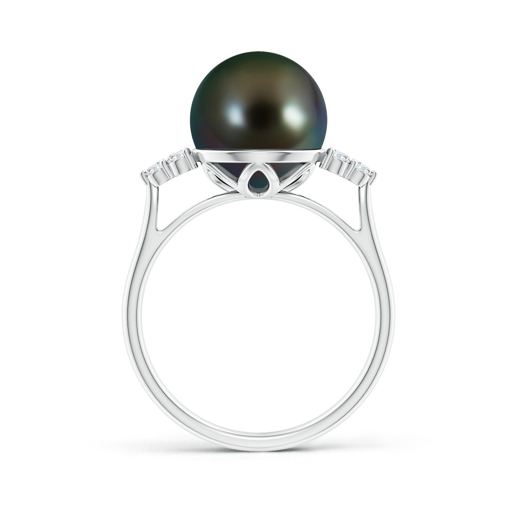 10mm AAAA Tahitian Pearl Ring with Trio Diamonds in White Gold - side_1